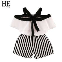 Load image into Gallery viewer, HE Hello Enjoy Summer Girls Clothes Sets Children's Clothing Fashion Girl Shirt Top+Striped Shorts Suits 2019 Kids Clothing 2pcs