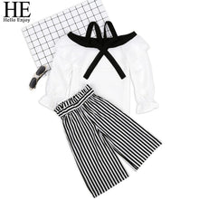 Load image into Gallery viewer, HE Hello Enjoy Summer Girls Clothes Sets Children's Clothing Fashion Girl Shirt Top+Striped Shorts Suits 2019 Kids Clothing 2pcs