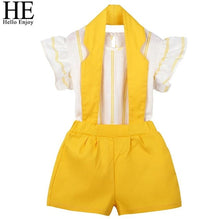 Load image into Gallery viewer, HE Hello Enjoy Summer Girls Clothes Sets Children's Clothing Fashion Girl Shirt Top+Striped Shorts Suits 2019 Kids Clothing 2pcs