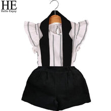 Load image into Gallery viewer, HE Hello Enjoy Summer Girls Clothes Sets Children's Clothing Fashion Girl Shirt Top+Striped Shorts Suits 2019 Kids Clothing 2pcs