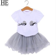 Load image into Gallery viewer, HE Hello Enjoy Summer Girls Clothes Sets Children's Clothing Fashion Girl Shirt Top+Striped Shorts Suits 2019 Kids Clothing 2pcs