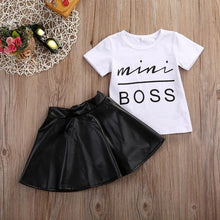 Load image into Gallery viewer, New 2PCS Toddler Kids Girl Clothes Set Summer Short Sleeve Mini Boss T-shirt Tops + Leather Skirt Outfit High Quality UNISEX Best Children Items In ValeriusCreate!