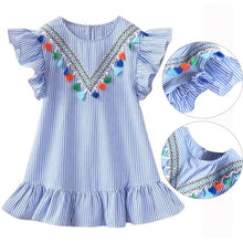 Load image into Gallery viewer, Tassel Flying Sleeve Dresses Stripe Cute Kids Party Dresses for Kids girls Princess Dress Tops Clothes High Quality UNISEX Best Children Items In ValeriusCreate!