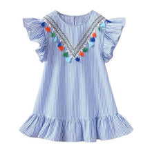 Load image into Gallery viewer, Tassel Flying Sleeve Dresses Stripe Cute Kids Party Dresses for Kids girls Princess Dress Tops Clothes High Quality UNISEX Best Children Items In ValeriusCreate!
