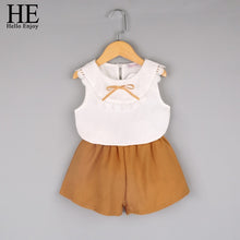 Load image into Gallery viewer, HE Hello Enjoy Summer Girls Clothes Sets Children's Clothing Fashion Girl Shirt Top+Striped Shorts Suits 2019 Kids Clothing 2pcs
