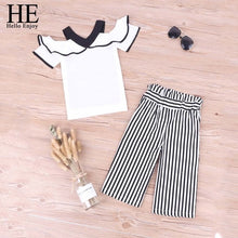 Load image into Gallery viewer, HE Hello Enjoy Summer Girls Clothes Sets Children's Clothing Fashion Girl Shirt Top+Striped Shorts Suits 2019 Kids Clothing 2pcs
