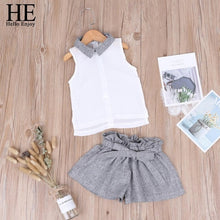 Load image into Gallery viewer, HE Hello Enjoy Summer Girls Clothes Sets Children's Clothing Fashion Girl Shirt Top+Striped Shorts Suits 2019 Kids Clothing 2pcs