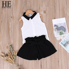 Load image into Gallery viewer, HE Hello Enjoy Summer Girls Clothes Sets Children's Clothing Fashion Girl Shirt Top+Striped Shorts Suits 2019 Kids Clothing 2pcs